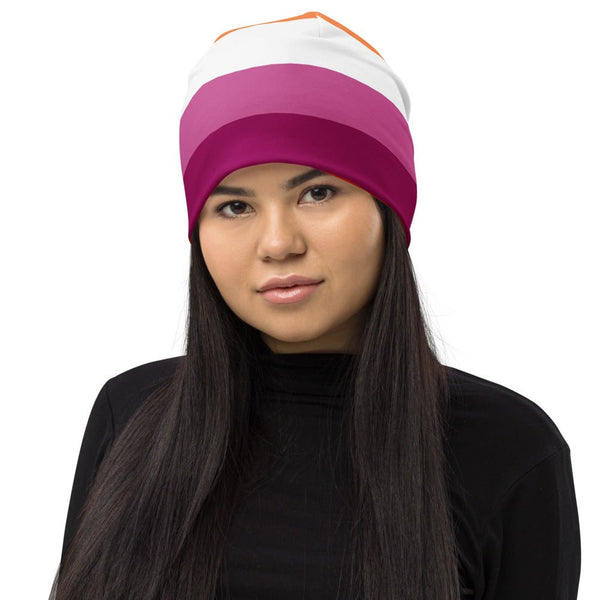 65 MCMLXV LGBT Lesbian Pride Sunset Flag Print Beanie Skullcap - 65mcmlxv