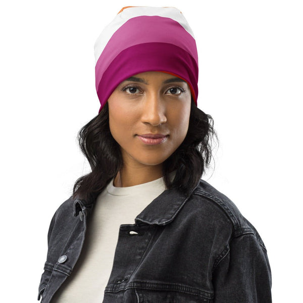 65 MCMLXV LGBT Lesbian Pride Sunset Flag Print Beanie Skullcap - 65mcmlxv