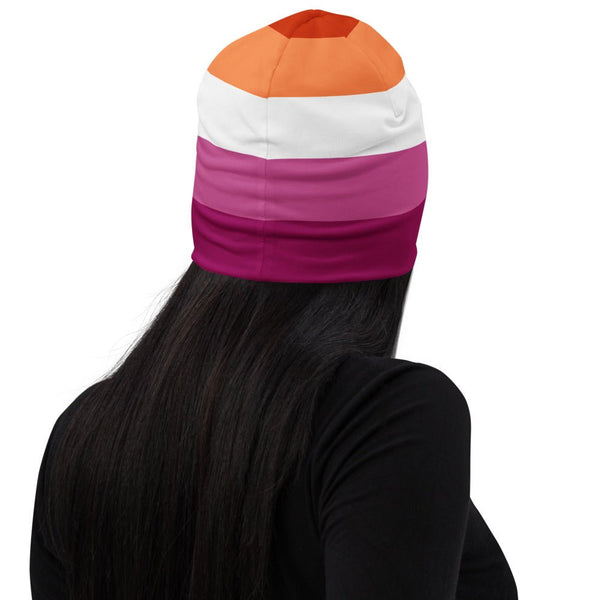 65 MCMLXV LGBT Lesbian Pride Sunset Flag Print Beanie Skullcap - 65mcmlxv