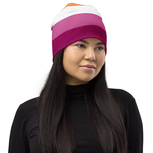 65 MCMLXV LGBT Lesbian Pride Sunset Flag Print Beanie Skullcap - 65mcmlxv