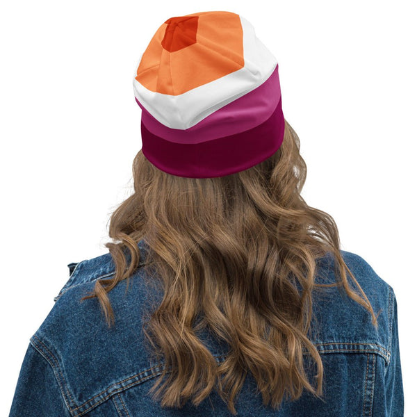 65 MCMLXV LGBT Lesbian Pride Sunset Flag Print Beanie Skullcap - 65mcmlxv