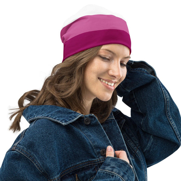 65 MCMLXV LGBT Lesbian Pride Sunset Flag Print Beanie Skullcap - 65mcmlxv