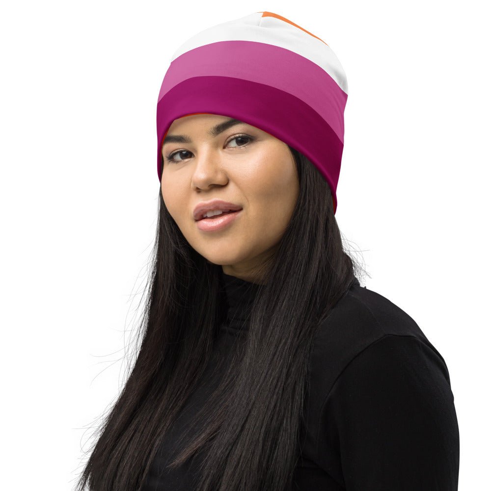 65 MCMLXV LGBT Lesbian Pride Sunset Flag Print Beanie Skullcap - 65mcmlxv