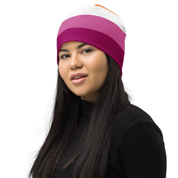 65 MCMLXV LGBT Lesbian Pride Sunset Flag Print Beanie Skullcap - 65mcmlxv