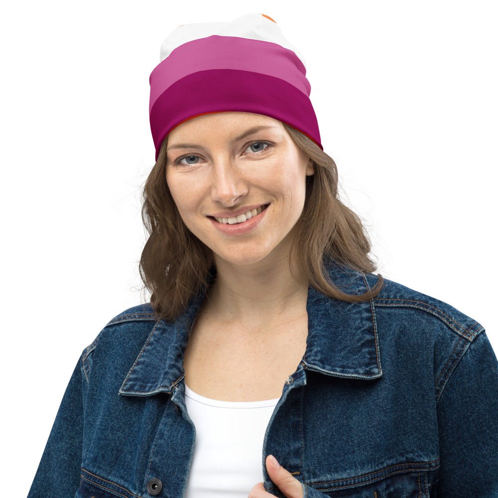 65 MCMLXV LGBT Lesbian Pride Sunset Flag Print Beanie Skullcap - 65mcmlxv