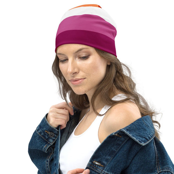 65 MCMLXV LGBT Lesbian Pride Sunset Flag Print Beanie Skullcap - 65mcmlxv