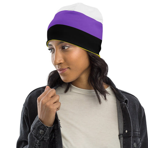 65 MCMLXV LGBT Non - Binary Pride Flag Print Beanie Skullcap - 65mcmlxv