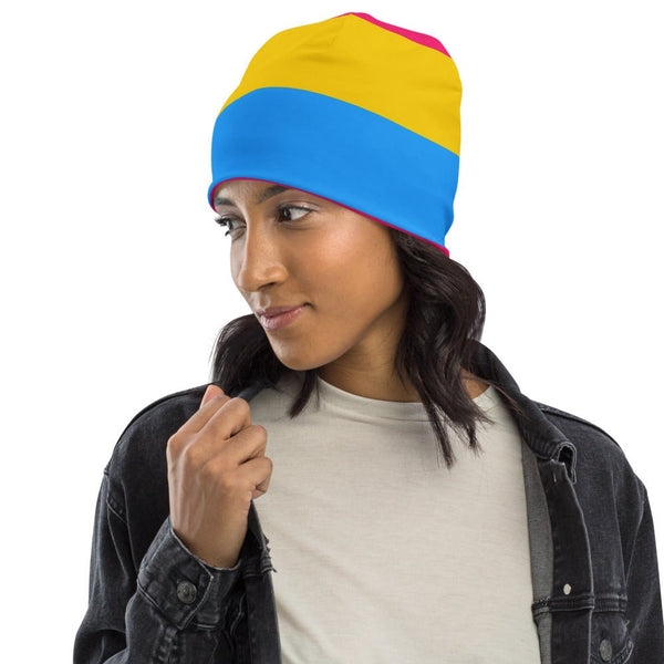 65 MCMLXV LGBT Pansexual Pride Flag Print Beanie Skullcap - 65mcmlxv