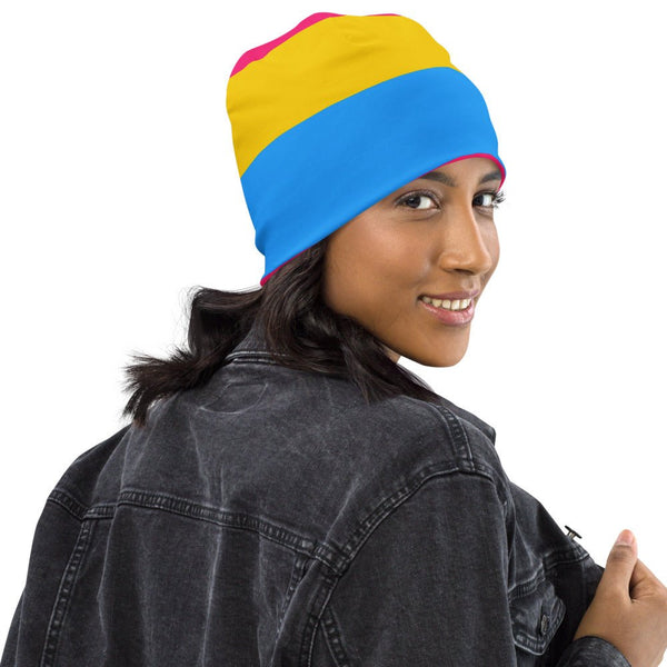 65 MCMLXV LGBT Pansexual Pride Flag Print Beanie Skullcap - 65mcmlxv
