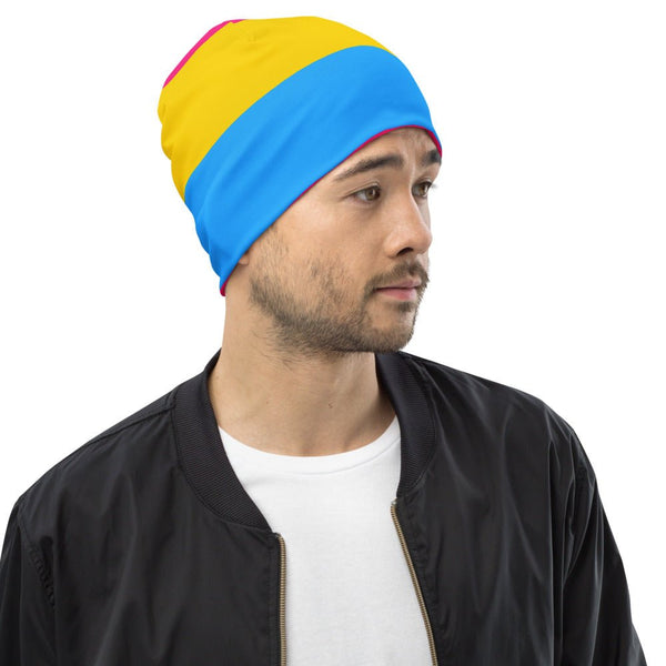 65 MCMLXV LGBT Pansexual Pride Flag Print Beanie Skullcap - 65mcmlxv