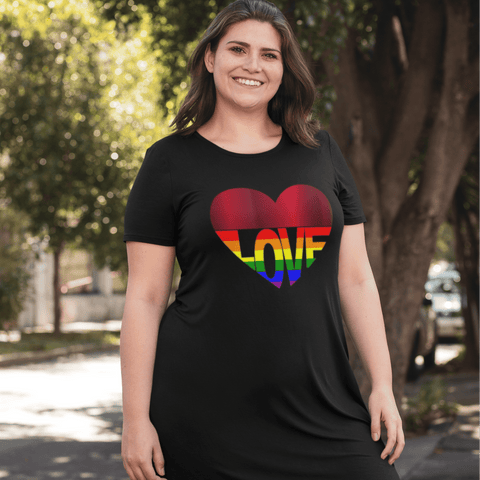 65 MCMLXV LGBT Rainbow Flag Love Heart 65 MCMLXV Rainbow Love Heart T-Shirt Dress - 65mcmlxv