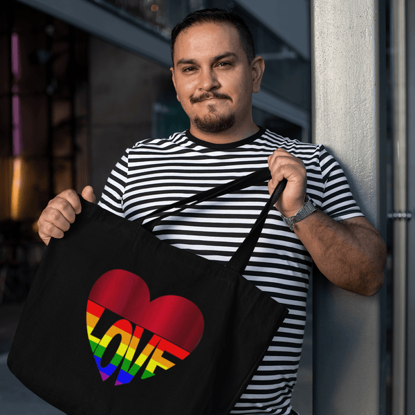 65 MCMLXV LGBT Rainbow Flag Love Heart Print Organic Tote Bag - 65mcmlxv