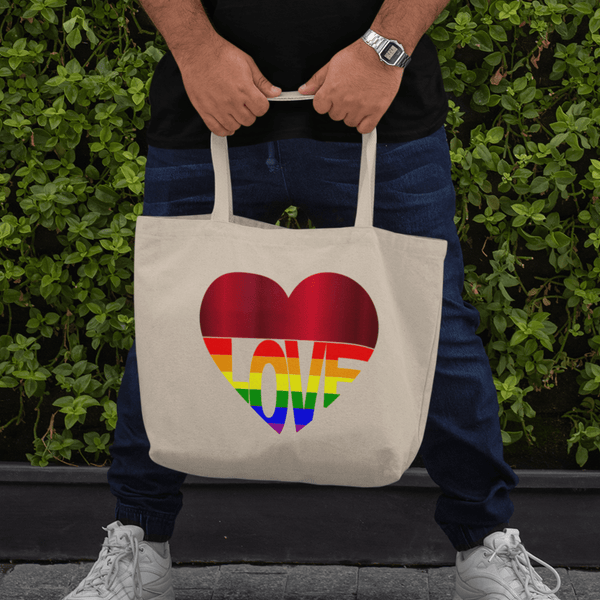 65 MCMLXV LGBT Rainbow Flag Love Heart Print Organic Tote Bag - 65mcmlxv