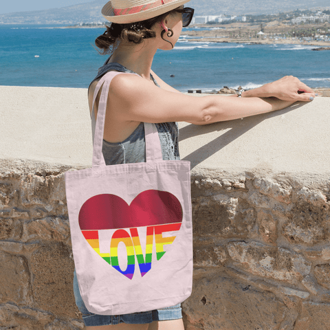 65 MCMLXV LGBT Rainbow Flag Love Heart Print Organic Tote Bag - 65mcmlxv