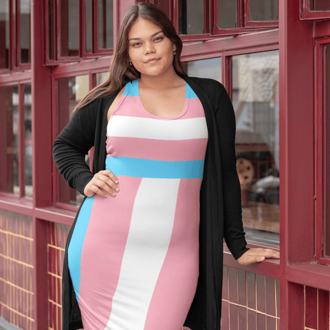 65 MCMLXV LGBT Transgender Pride Flag Print Bodycon Dress - 65mcmlxv