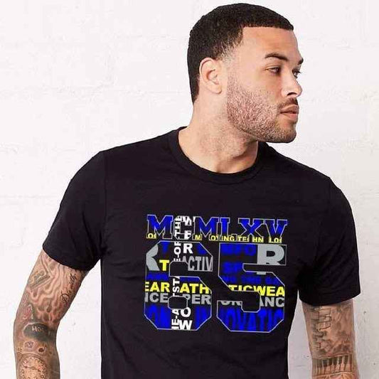 65 MCMLXV Men's Active Typography Varsity Logo Graphic T-Shirt