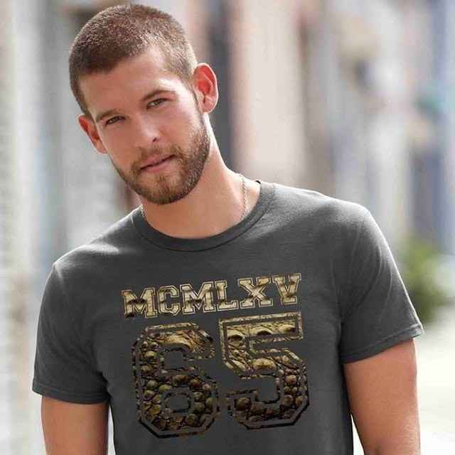 65 MCMLXV Men's Dinosaur Skin Varsity Logo Graphic T-Shirt