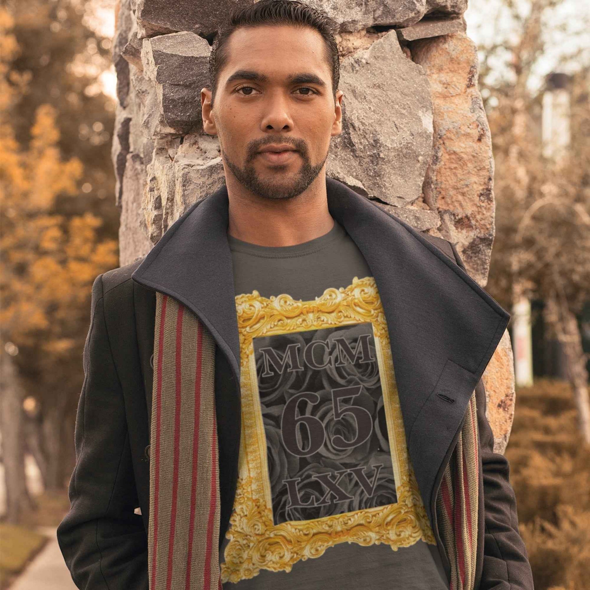 65 MCMLXV Men's Framed Black Roses Graphic T-Shirt