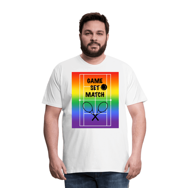65 MCMLXV Men's Game, Set Match Rainbow Tennis Court Premium Graphic T-Shirt - 65mcmlxv