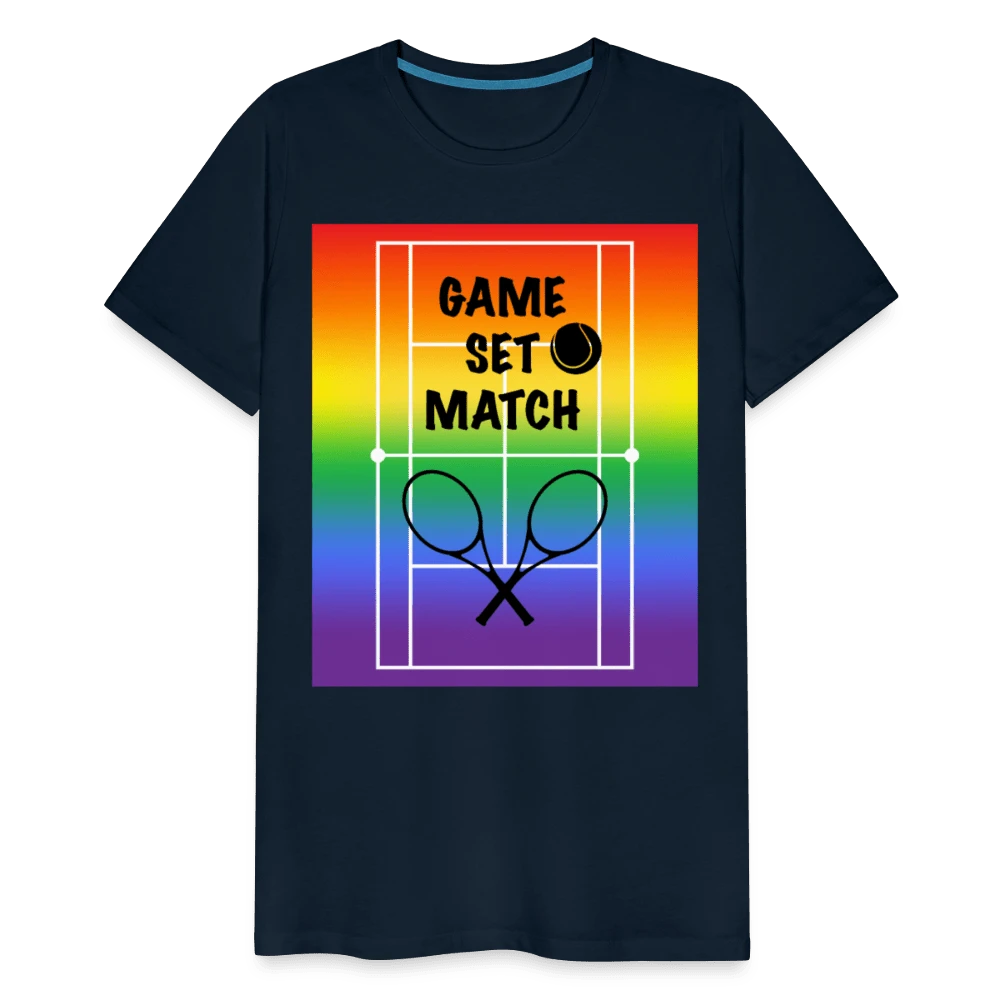65 MCMLXV Men's Game, Set Match Rainbow Tennis Court Premium Graphic T-Shirt - 65mcmlxv