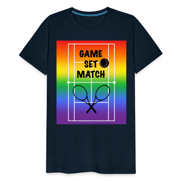 65 MCMLXV Men's Game, Set Match Rainbow Tennis Court Premium Graphic T-Shirt - 65mcmlxv