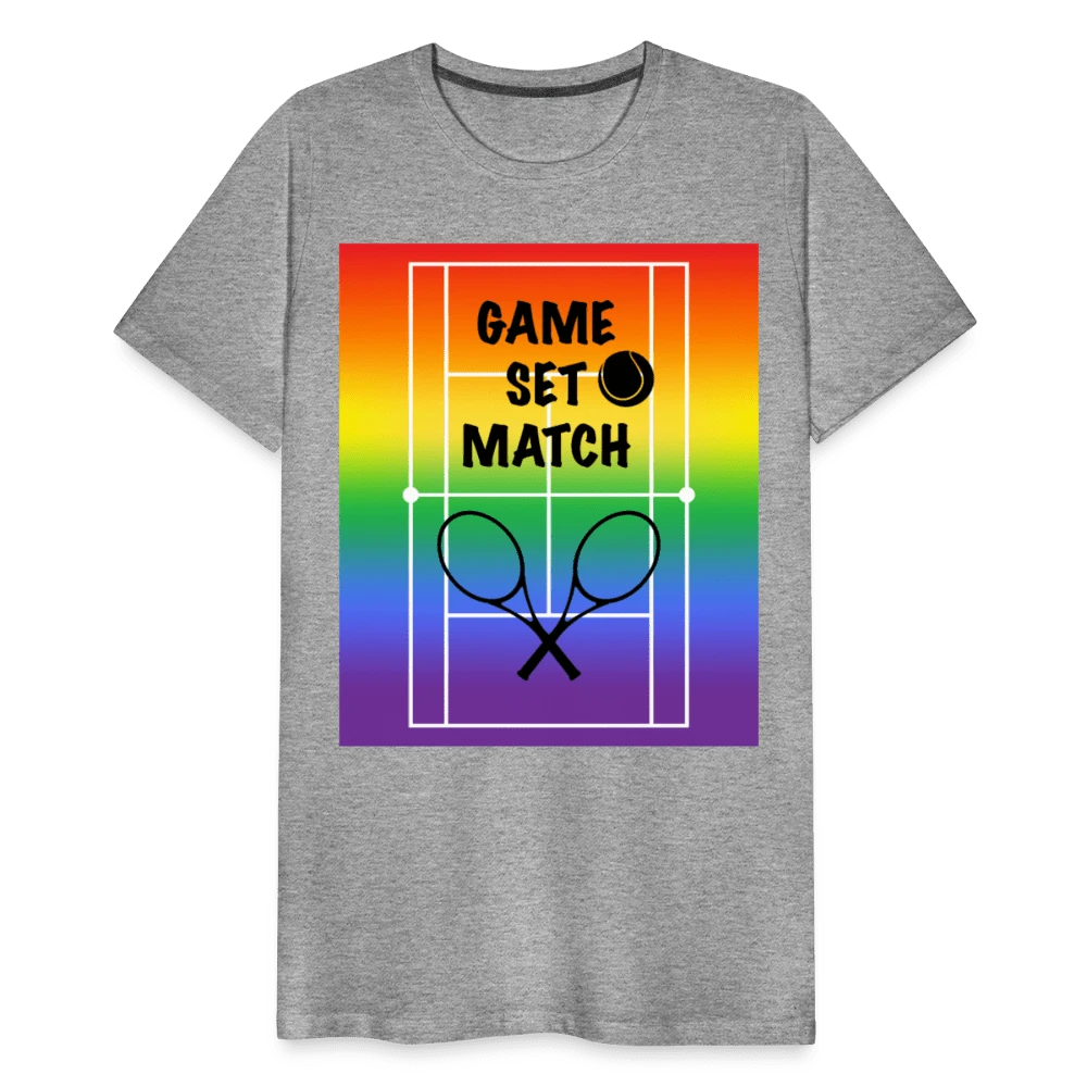 65 MCMLXV Men's Game, Set Match Rainbow Tennis Court Premium Graphic T-Shirt - 65mcmlxv