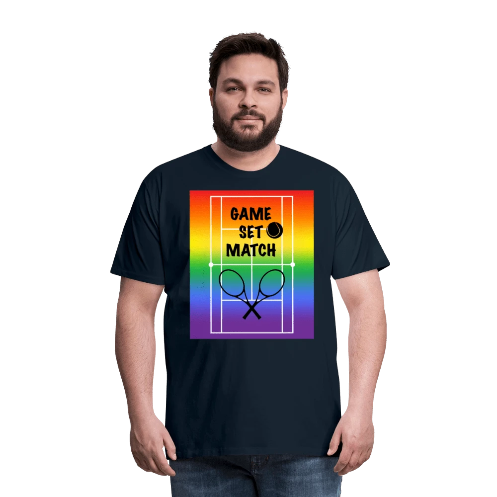 65 MCMLXV Men's Game, Set Match Rainbow Tennis Court Premium Graphic T-Shirt - 65mcmlxv