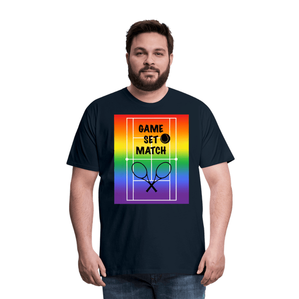 65 MCMLXV Men's Game, Set Match Rainbow Tennis Court Premium Graphic T-Shirt - 65mcmlxv