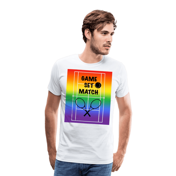 65 MCMLXV Men's Game, Set Match Rainbow Tennis Court Premium Graphic T-Shirt - 65mcmlxv