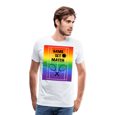 65 MCMLXV Men's Game, Set Match Rainbow Tennis Court Premium Graphic T-Shirt - 65mcmlxv