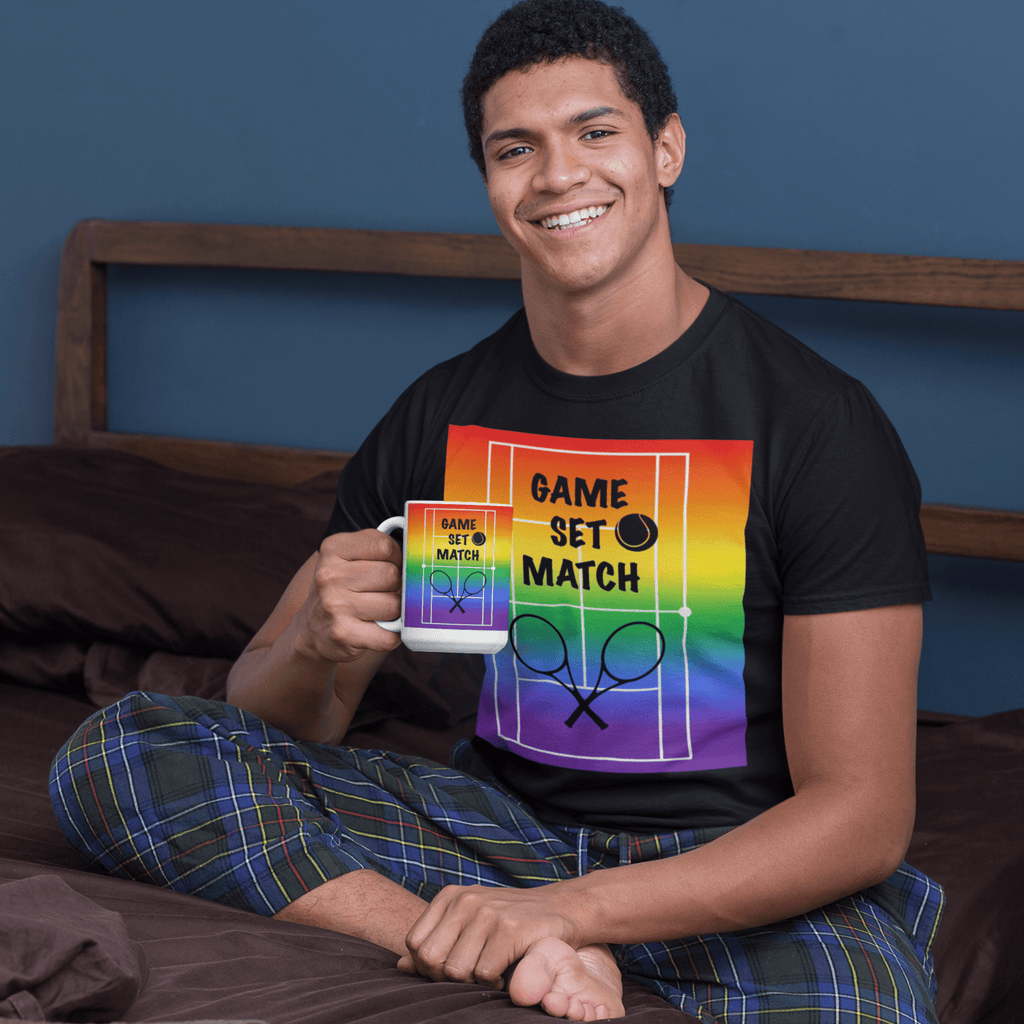 65 MCMLXV Men's Game, Set Match Rainbow Tennis Court Premium Graphic T-Shirt - 65mcmlxv