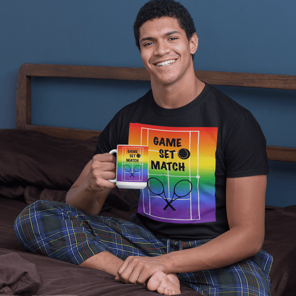 65 MCMLXV Men's Game, Set Match Rainbow Tennis Court Premium Graphic T-Shirt - 65mcmlxv