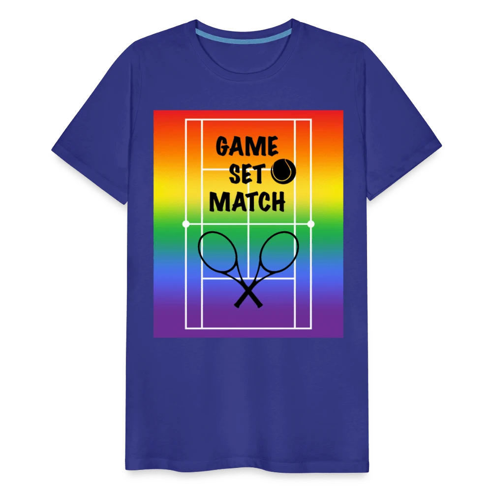 65 MCMLXV Men's Game, Set Match Rainbow Tennis Court Premium Graphic T-Shirt - 65mcmlxv