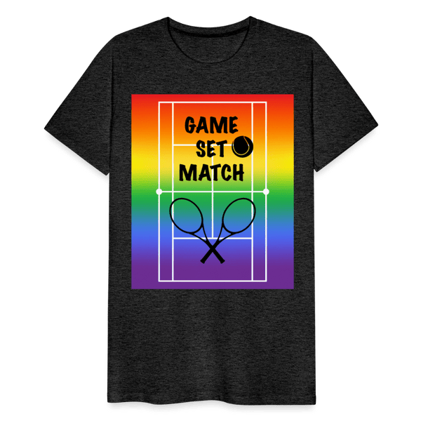 65 MCMLXV Men's Game, Set Match Rainbow Tennis Court Premium Graphic T-Shirt - 65mcmlxv