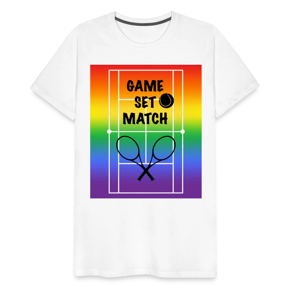 65 MCMLXV Men's Game, Set Match Rainbow Tennis Court Premium Graphic T-Shirt - 65mcmlxv