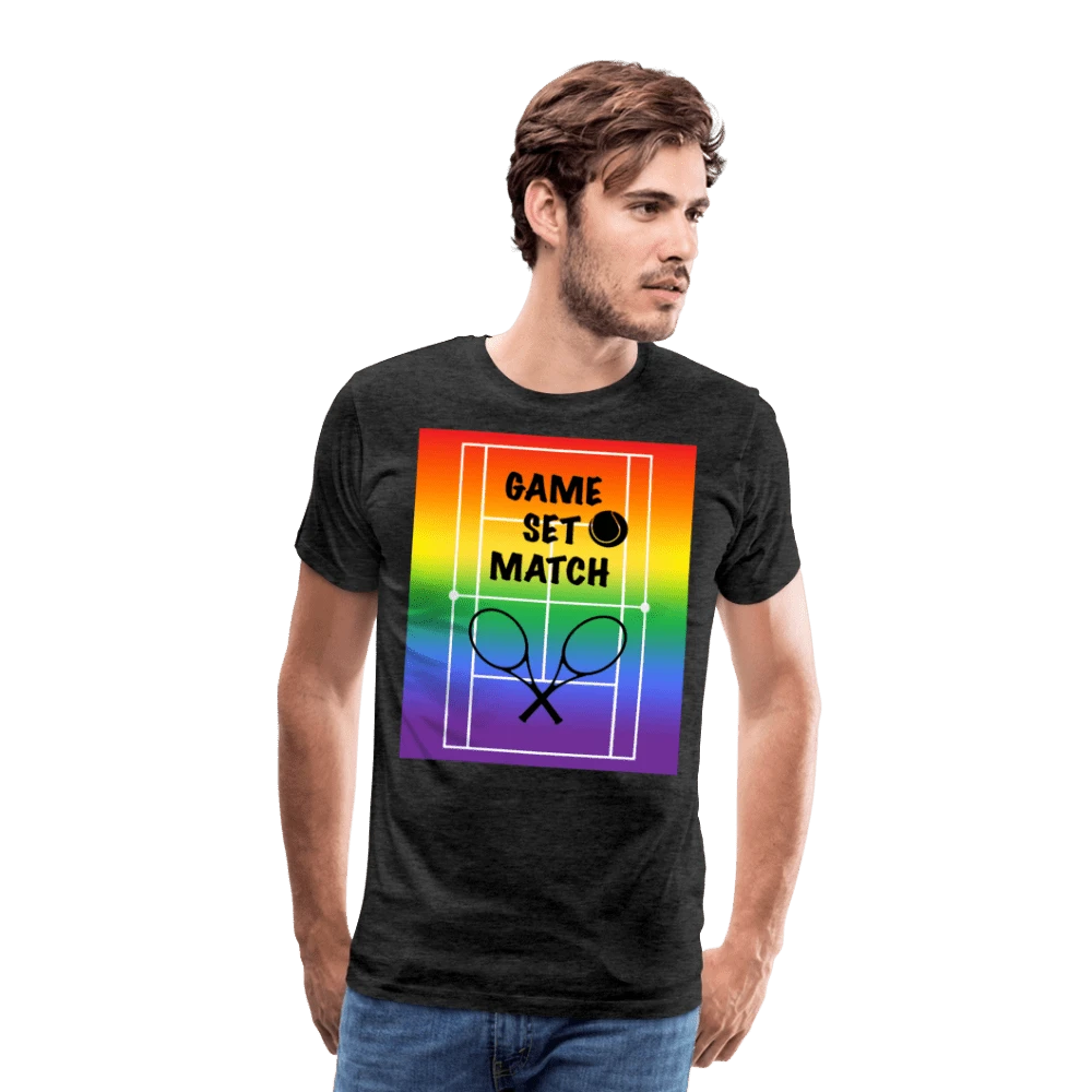 65 MCMLXV Men's Game, Set Match Rainbow Tennis Court Premium Graphic T-Shirt - 65mcmlxv