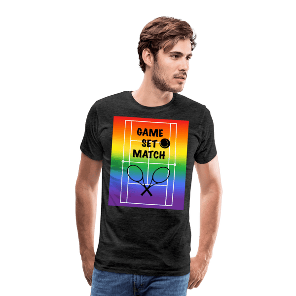 65 MCMLXV Men's Game, Set Match Rainbow Tennis Court Premium Graphic T-Shirt - 65mcmlxv