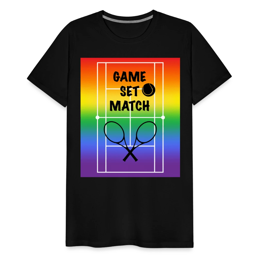 65 MCMLXV Men's Game, Set Match Rainbow Tennis Court Premium Graphic T-Shirt - 65mcmlxv