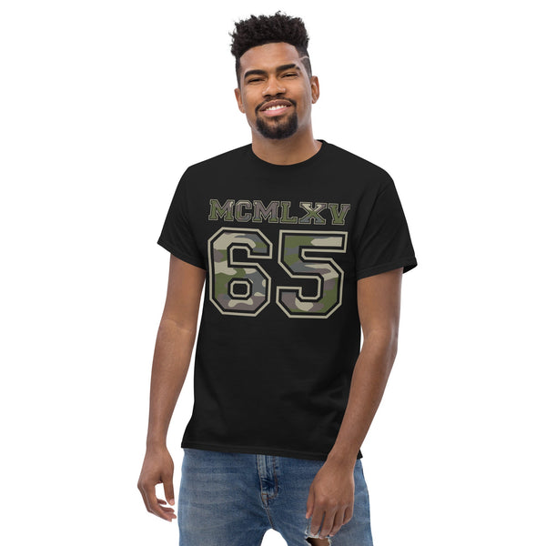 65 MCMLXV Men's Jungle Camouflage Varsity Logo Graphic T-Shirt - 65mcmlxv