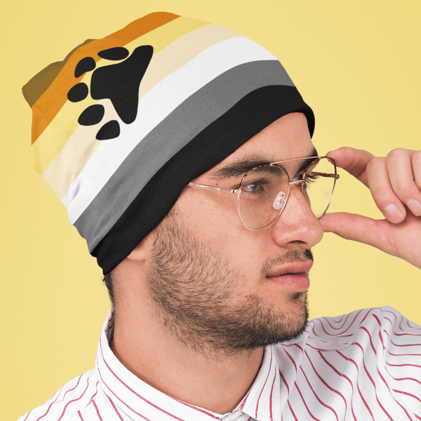 65 MCMLXV Mens LGBT Bear Pride Flag Print Knit Beanie Skullcap - 65mcmlxv