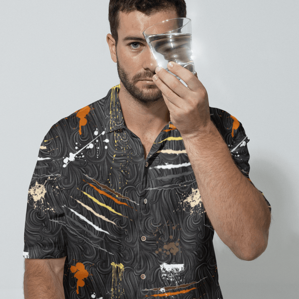 65 MCMLXV Men's LGBT Bear Pride Flag Scratches and Splatter Fur Print Shirt - 65mcmlxv