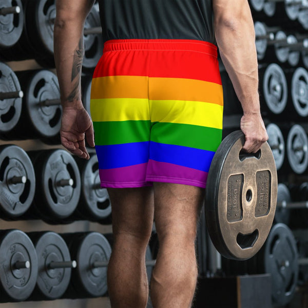 65 MCMLXV Mens LGBT Gay Pride Rainbow Flag Athletic Gym Running Shorts - 65mcmlxv