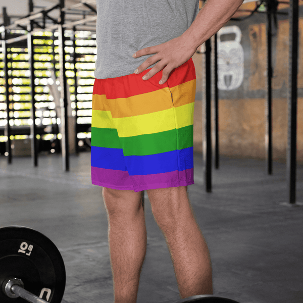 65 MCMLXV Mens LGBT Gay Pride Rainbow Flag Athletic Gym Running Shorts - 65mcmlxv