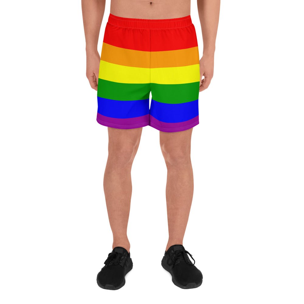 65 MCMLXV Mens LGBT Gay Pride Rainbow Flag Athletic Gym Running Shorts