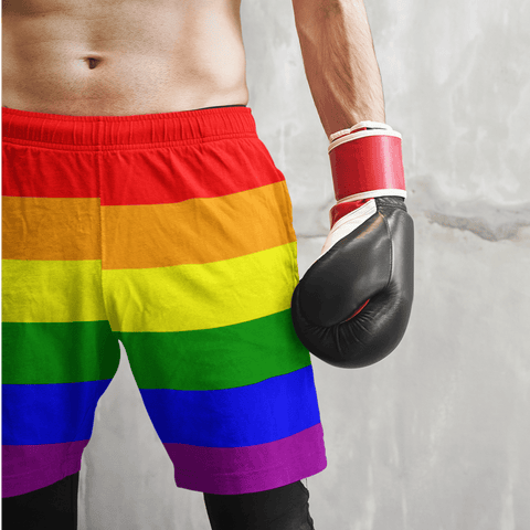 65 MCMLXV Mens LGBT Gay Pride Rainbow Flag Athletic Gym Running Shorts - 65mcmlxv