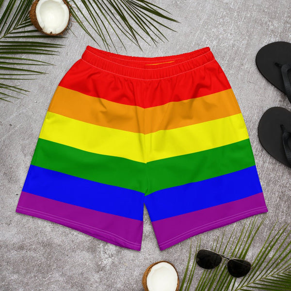 65 MCMLXV Mens LGBT Gay Pride Rainbow Flag Athletic Gym Running Shorts - 65mcmlxv