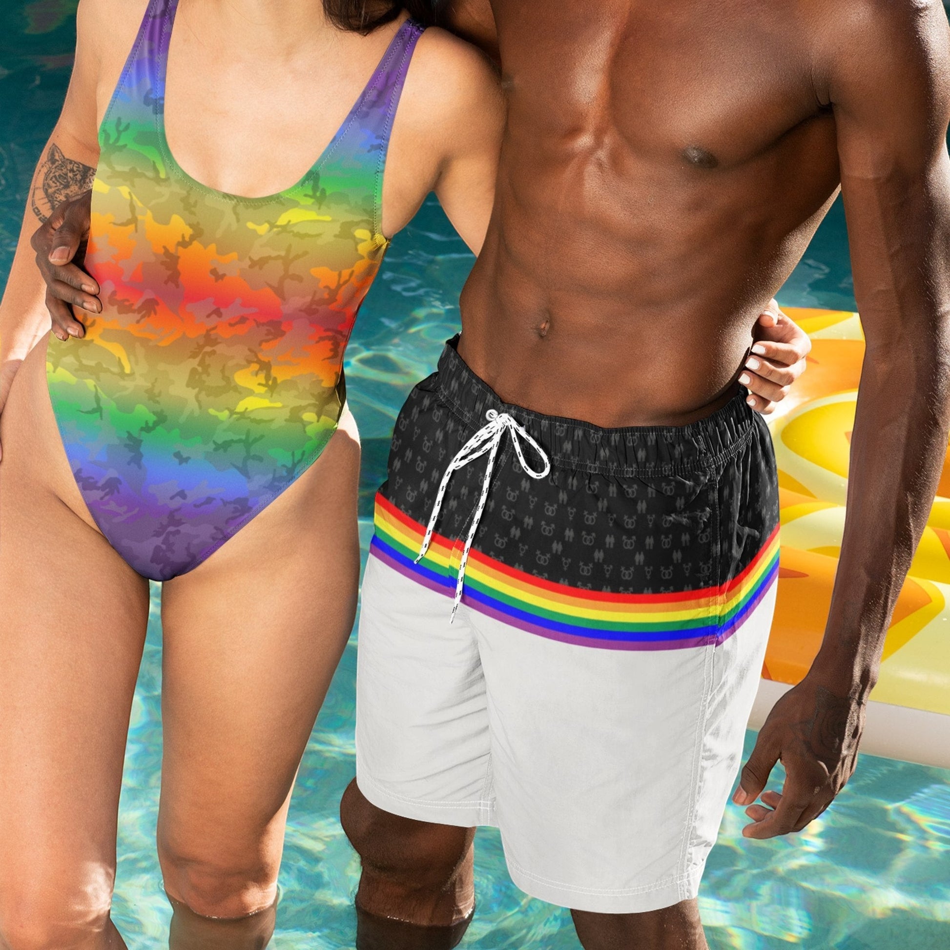 65 MCMLXV Men's LGBT Rainbow Flag Stripe Print Swim Trunk - 65mcmlxv