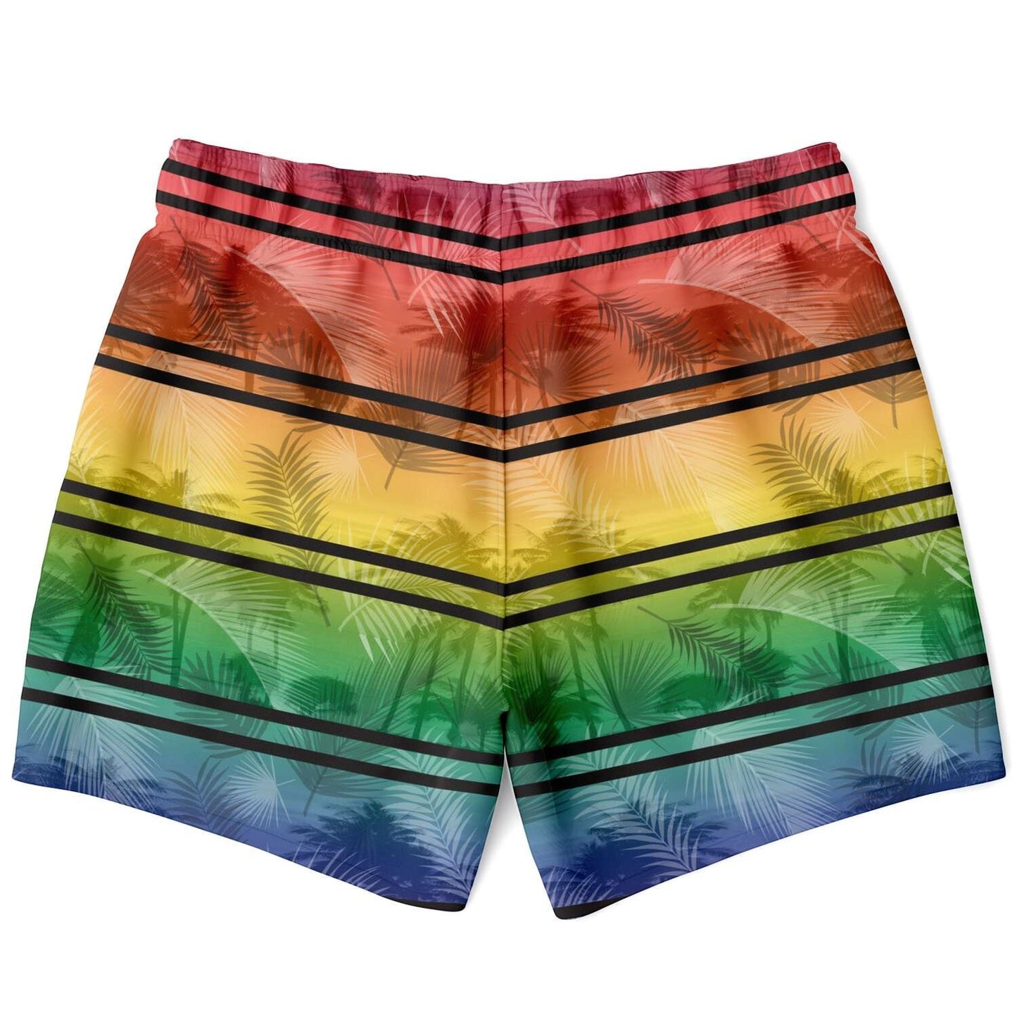 65 MCMLXV Men's LGBT Rainbow Palms Stripe Print Swim Trunks - 65mcmlxv