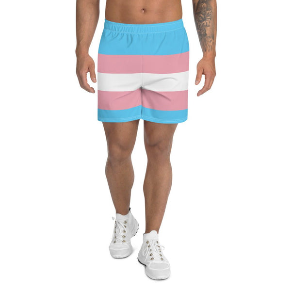 65 MCMLXV Mens LGBT Transgender Pride Flag Print Athletic Shorts - 65mcmlxv