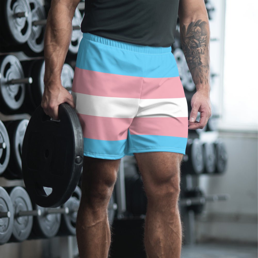 65 MCMLXV Mens LGBT Transgender Pride Flag Print Athletic Shorts - 65mcmlxv